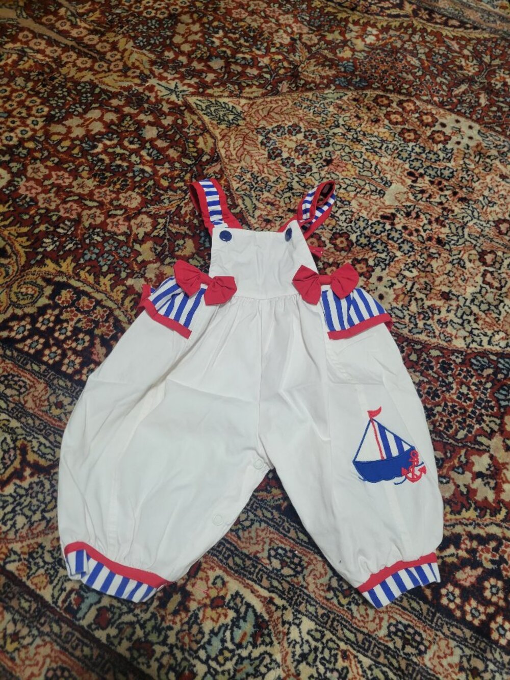 Vintage 80's White Jumpsuit Nautical Feel Size 3-9 months